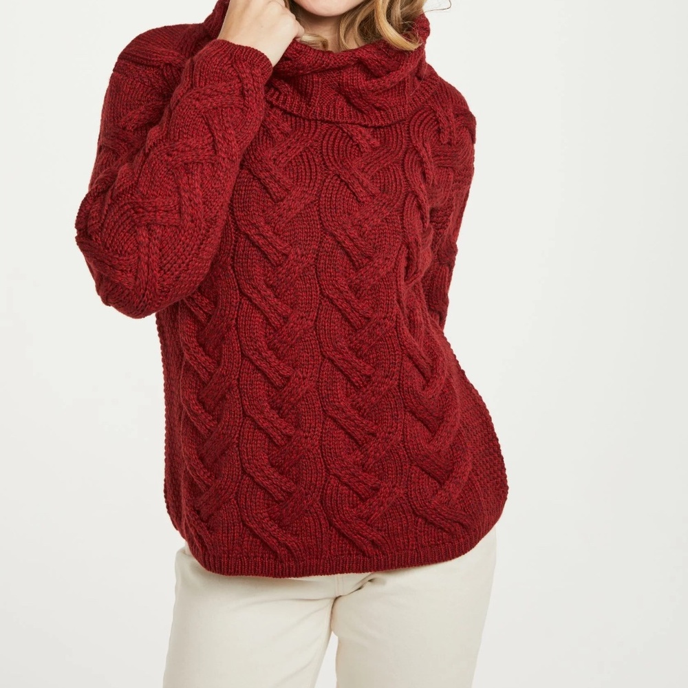 Kinsale Ladies Cable Aran Sweater - Red